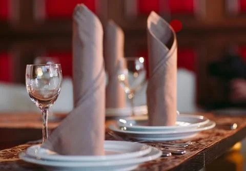 Table set. Restaurant table service on the black table Stock Photos
