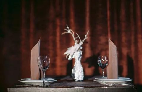 Table set. Restaurant table service on the black table Stock Photos