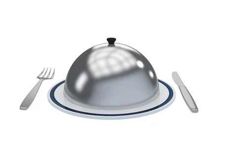 Table set with a sum and with a cloche covering the dish Stock Illustration