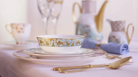 Table set, on the table beautiful table set Video stock 104084109