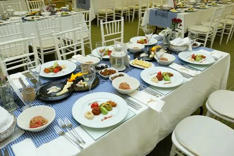 Table set for tavern dinner Stock Photos
