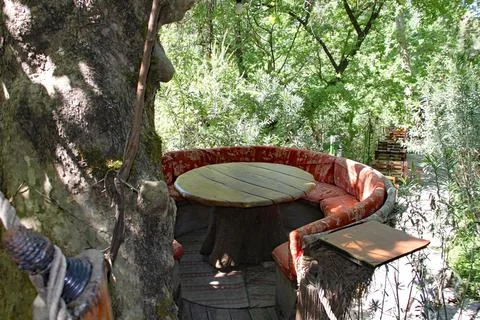 A table set up in the trees in an unusual restaurant in Turkey Stock Photos