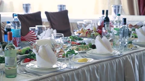 Table set for wedding or another catered event dinner Stock Footage 51573535