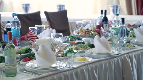 Table set for wedding or another catered event dinner Stock Footage 51573603