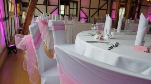 Table set for wedding or another catered event dinner Stock Footage 75882505