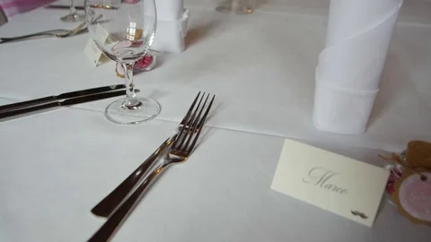 Table set for wedding or another catered event dinner Stock Footage 75883569