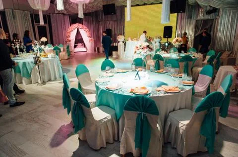 Table set for wedding or another catered event Stock Photos