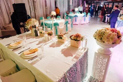 Table set for wedding or another catered event Stock Photos