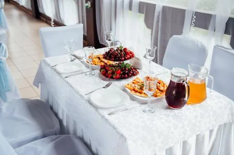 Table set for wedding or another catered event Stock Photos