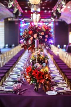 Table set for wedding or another catered event dinner Stock Photos