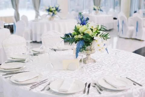 Table set for wedding or another catered event dinner Stock Photos
