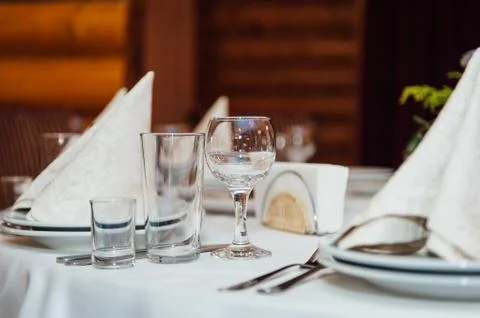 Table set for wedding or another catered event Stock Photos