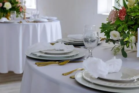 Table set for wedding or another party. Stock Photos