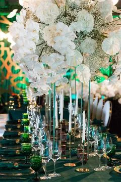 Table set for wedding or another catered event dinner Stock Photos