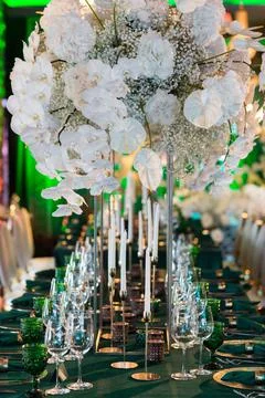 Table set for wedding or another catered event dinner Stock Photos