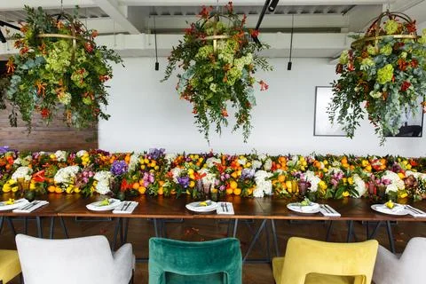 Table set for wedding or another catered event dinner Stock Photos
