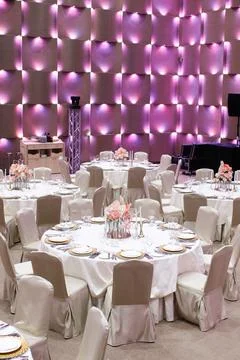 Table set for wedding or another catered event dinner Stock Photos