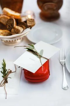 Table set for wedding or another catered event dinner Stock Photos