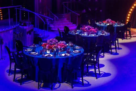 Table set for wedding or another catered event dinner Stock Photos