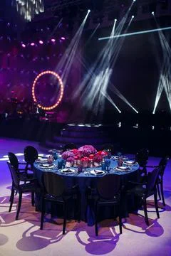 Table set for wedding or another catered event dinner Foto stock