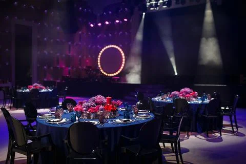 Table set for wedding or another catered event dinner Stock Photos