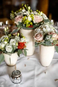 Table set for wedding or another catered event dinner Stock Photos