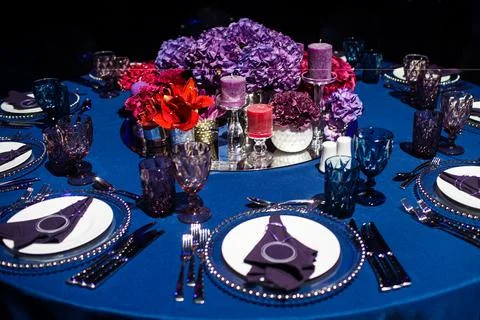 Table set for wedding or another catered event dinner Stock Photos