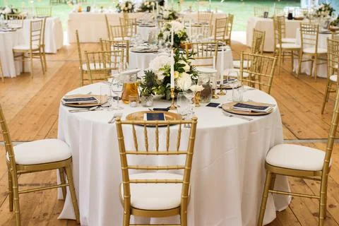 Table set for wedding or another catered event dinner Stock Photos