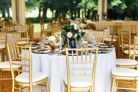 Table set for wedding or another catered event dinner Stock Photos