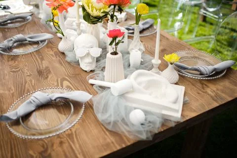 Table set for wedding or another catered event dinner Stock-Fotos