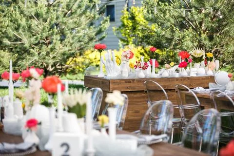 Table set for wedding or another catered event dinner Stock Photos