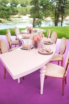 Table set for wedding or another catered event dinner Stock-Fotos