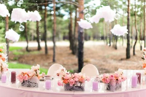 Table set for wedding or another catered event dinner Stock Photos