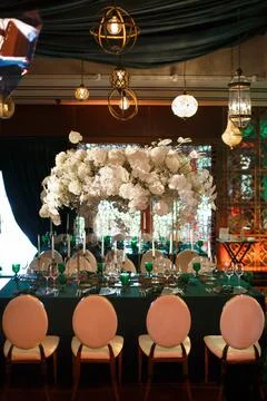 Table set for wedding or another catered event dinner Stock-Fotos