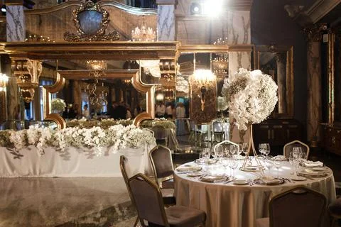 Table set for wedding or another catered event dinner Stock Photos