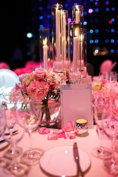 Table set for wedding or another catered event dinner Stock Photos