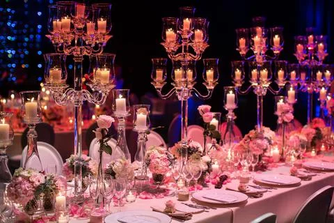 Table set for wedding or another catered event dinner Stock-Fotos