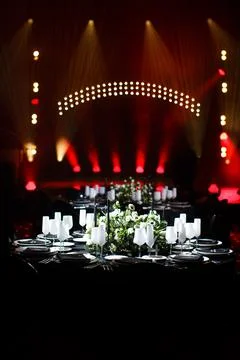 Table set for wedding or another catered event dinner Stock Photos