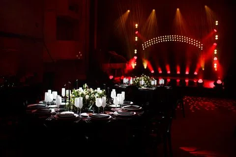 Table set for wedding or another catered event dinner Stock-Fotos