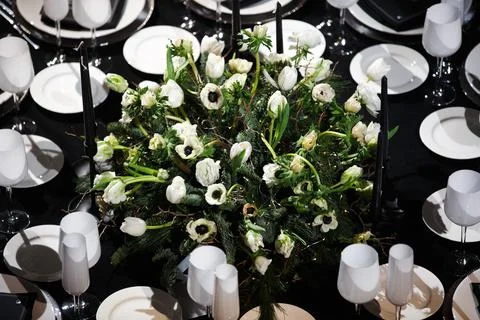 Table set for wedding or another catered event dinner Stock Photos