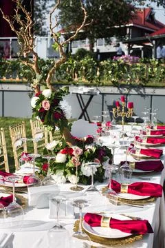 Table set for wedding or another catered event dinner Stock-Fotos