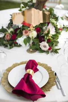 Table set for wedding or another catered event dinner Stock Photos