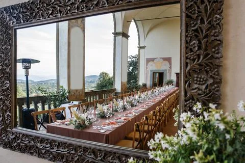 Table set for wedding or another catered event dinner Stock Photos