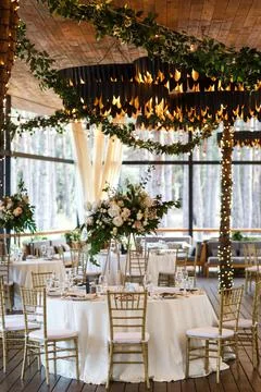 Table set for wedding or another catered event dinner Stock Photos