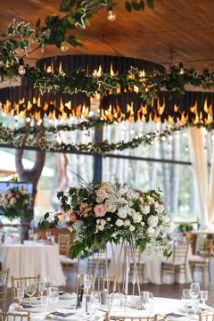 Table set for wedding or another catered event dinner Stock Photos