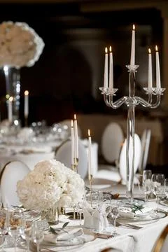 Table set for wedding or another catered event dinner Stock Photos