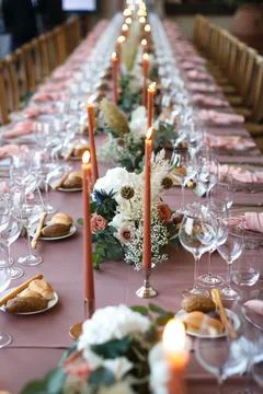 Table set for wedding or another catered event dinner Stock Photos