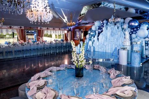 Table set for wedding or another catered event dinner Stock Photos