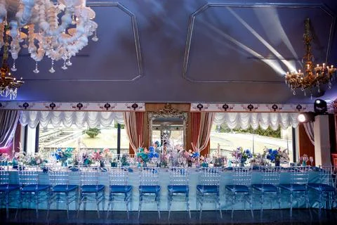 Table set for wedding or another catered event dinner Stock Photos