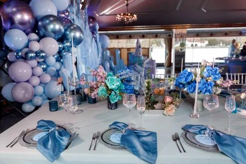 Table set for wedding or another catered event dinner Stock Photos